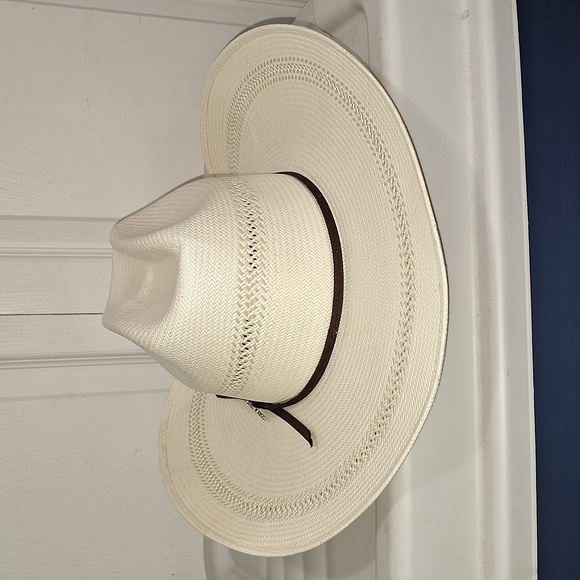 Tony Lama hard straw hat - leather strap - light tan - 7¼ - Picture 3 of 10
